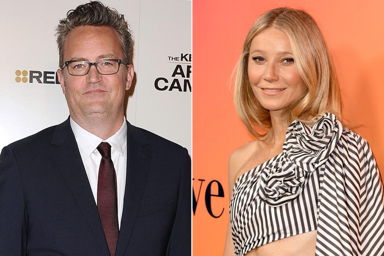 Matthew Perry attends the premiere of "The Kennedys: After Camelot" at The Paley Center for Media on March 15, 2017 in Beverly Hills, California. (Photo by Jason LaVeris/FilmMagic); Gwyneth Paltrow attends Veuve Clicquot Celebrates 250th Anniversary with Solaire Exhibition on October 25, 2022 in Beverly Hills, California. (Photo by Kevin Winter/Getty Images)