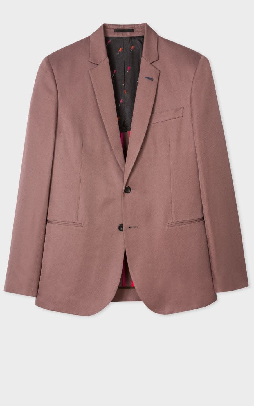 A coloured blazer is a subtle update on a classic; cotton and linen blazer, £188, Paul Smith