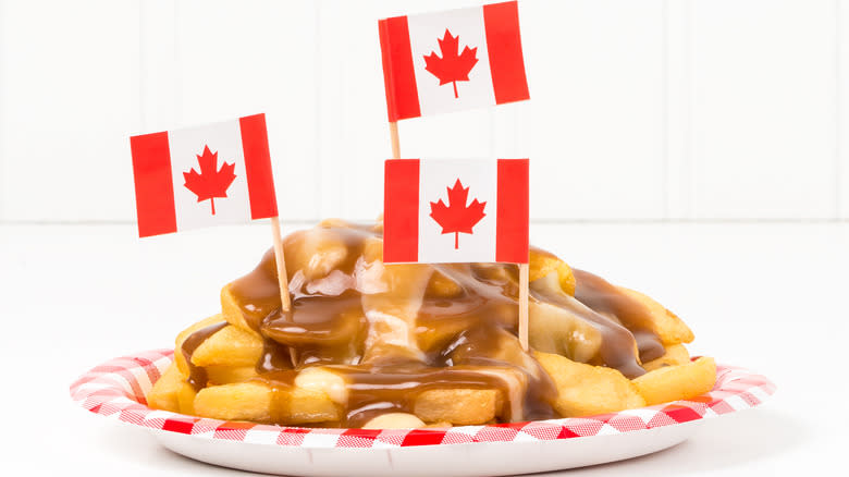 poutine with Canadian flags