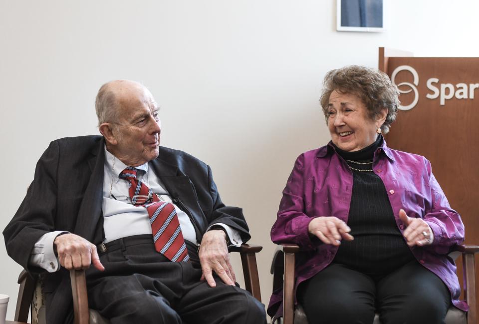 Jim and Judith Herbert, both 81, on Feb. 28, 2022, at Sparrow Healthcare's Herbert-Herman Cancer Center in Lansing.  They are both cancer survivors and have been together since they were students at the University of Tennessee.
