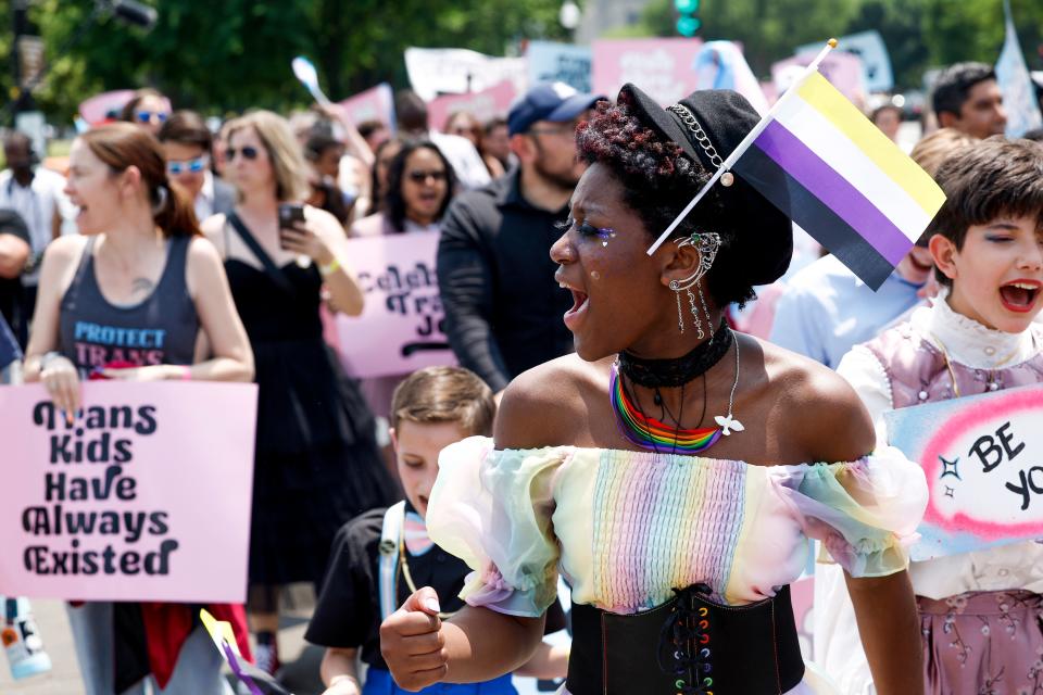 Hundreds of transgender and non-binary youth gathered in front of the US Capitol building on May 22 for the Trans Youth Prom.