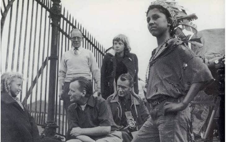 Hayley Mills (centre) standing behind her father, John Mills, on the set of Tiger Bay - Hayley Mills