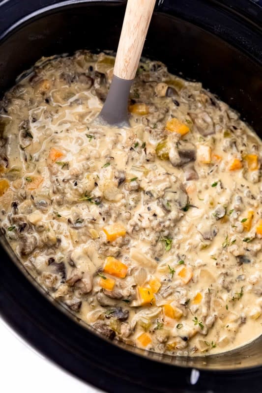 <p>Jessica in the Kitchen</p><p>A vegetarian dish with plenty of heartiness and flavor! </p><p><strong>Get the Recipe:<a href="https://jessicainthekitchen.com/slow-cooker-mushroom-wild-rice-soup/" rel="nofollow noopener" target="_blank" data-ylk="slk:Crock Pot Mushroom Wild Rice Soup;elm:context_link;itc:0;sec:content-canvas" class="link "> Crock Pot Mushroom Wild Rice Soup</a></strong></p>