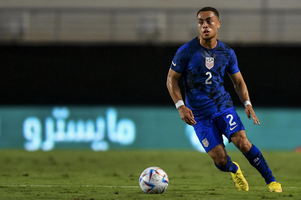 FILE - United States' Segino Dest during the international friendly soccer match between Saudi Arabia and United States in Murcia, Spain, Tuesday, Sept. 27, 2022. (AP Photo/Jose Breton, File)