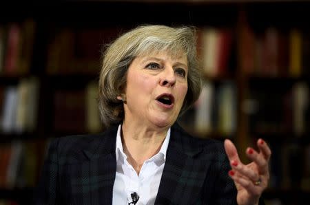 Britain's Home Secretary Theresa May attends a press conference in London, Britain, June 30, 2016. REUTERS/Dylan Martinez