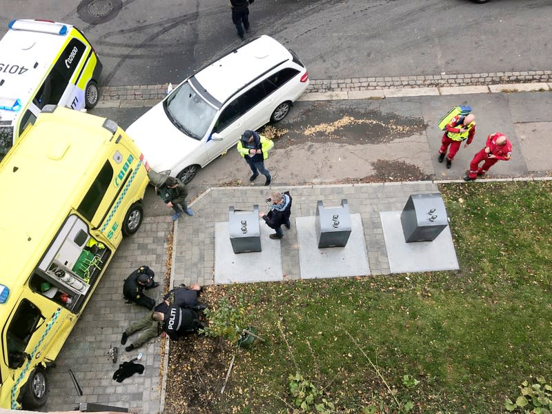 Police officers apprehend an armed man who stole an ambulance in Oslo