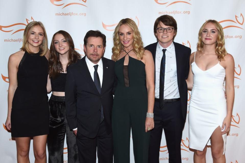 Michael J. Fox and Tracy Pollan with (from left) Schuyler, Esmé, Sam and Aquinnah at a 2017 benefit for the Michael J. Fox Foundation