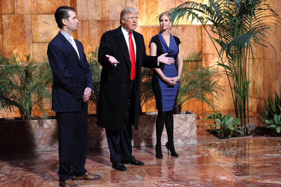 THE CELEBRITY APPRENTICE (aka THE APPRENTICE 12), from left: Donald Trump Jr., Donald Trump, Ivanka Trump, 'Walking Papers, Part I & II', (Season 12, ep. 1207, aired April 1, 2012), 2004-. photo: Douglas Gorenstein / © NBC / Courtesy Everett Collection