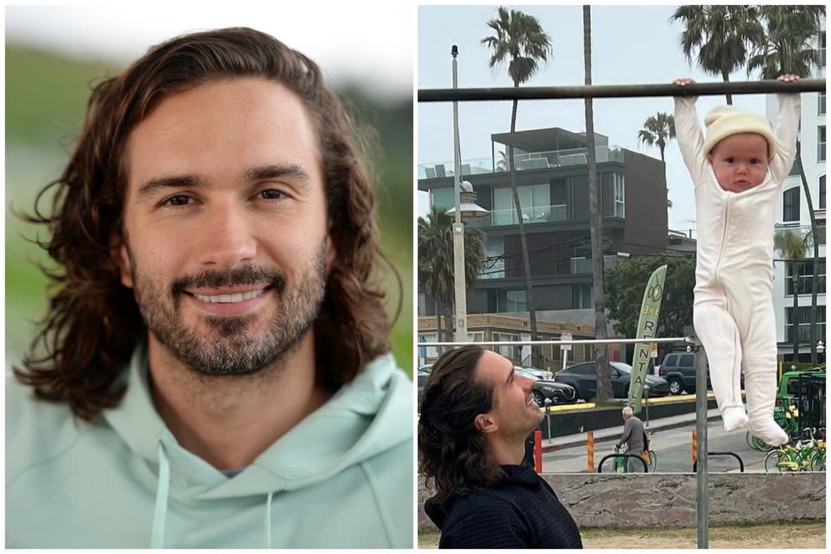 Joe Wicks has clapped back at criticism for sharing an image of his seven-month-old baby hanging from a pushup bar  (Getty/Instagram)