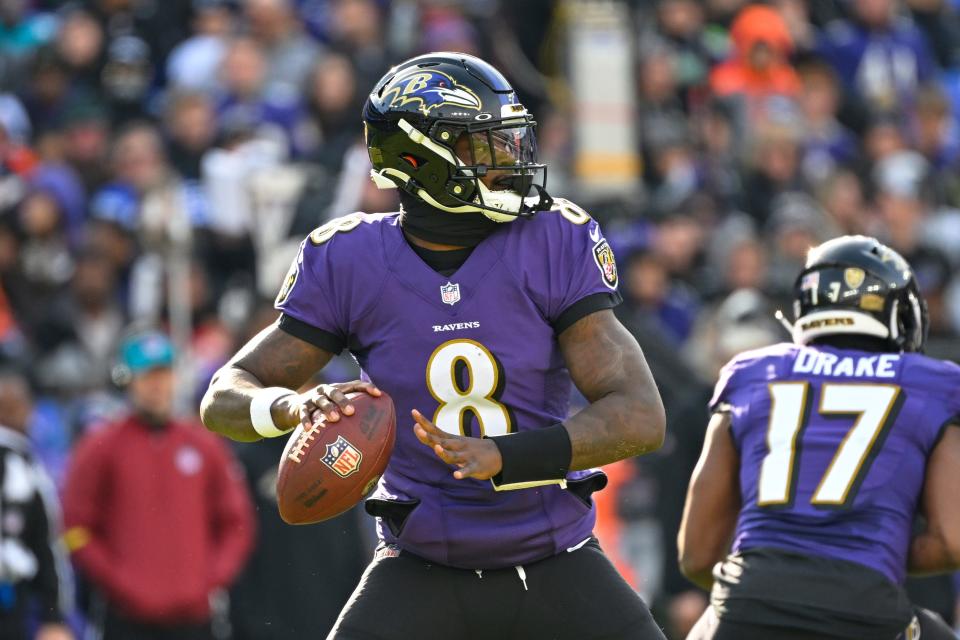 The Ravens will likely be playing their seventh straight game without quarterback Lamar Jackson, who said on social media this week that his injured knee was still too unstable to play.
