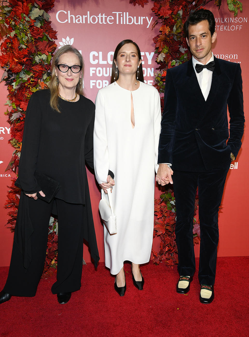 <p>Fashion runs in the family! Meryl Streep wore a minimalist set and her trademark frames, while her daughter Grace and her daughter's husband, Mark Ronson, coordinated in white and navy. </p>