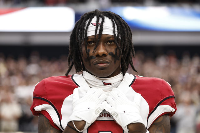 Marquise Brown of the Arizona Cardinals looks on prior to an NFL News  Photo - Getty Images