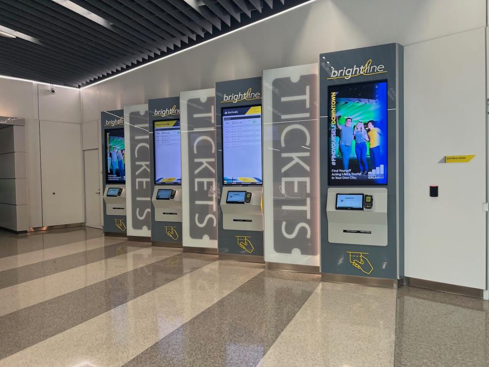 The ticket kiosks at the Brightline station.