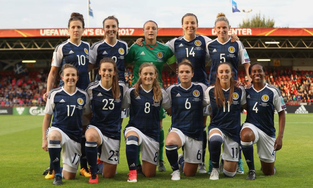 The Scotland women’s team line up prior to beating Spain 1-0 in the 2017 European Championship.
