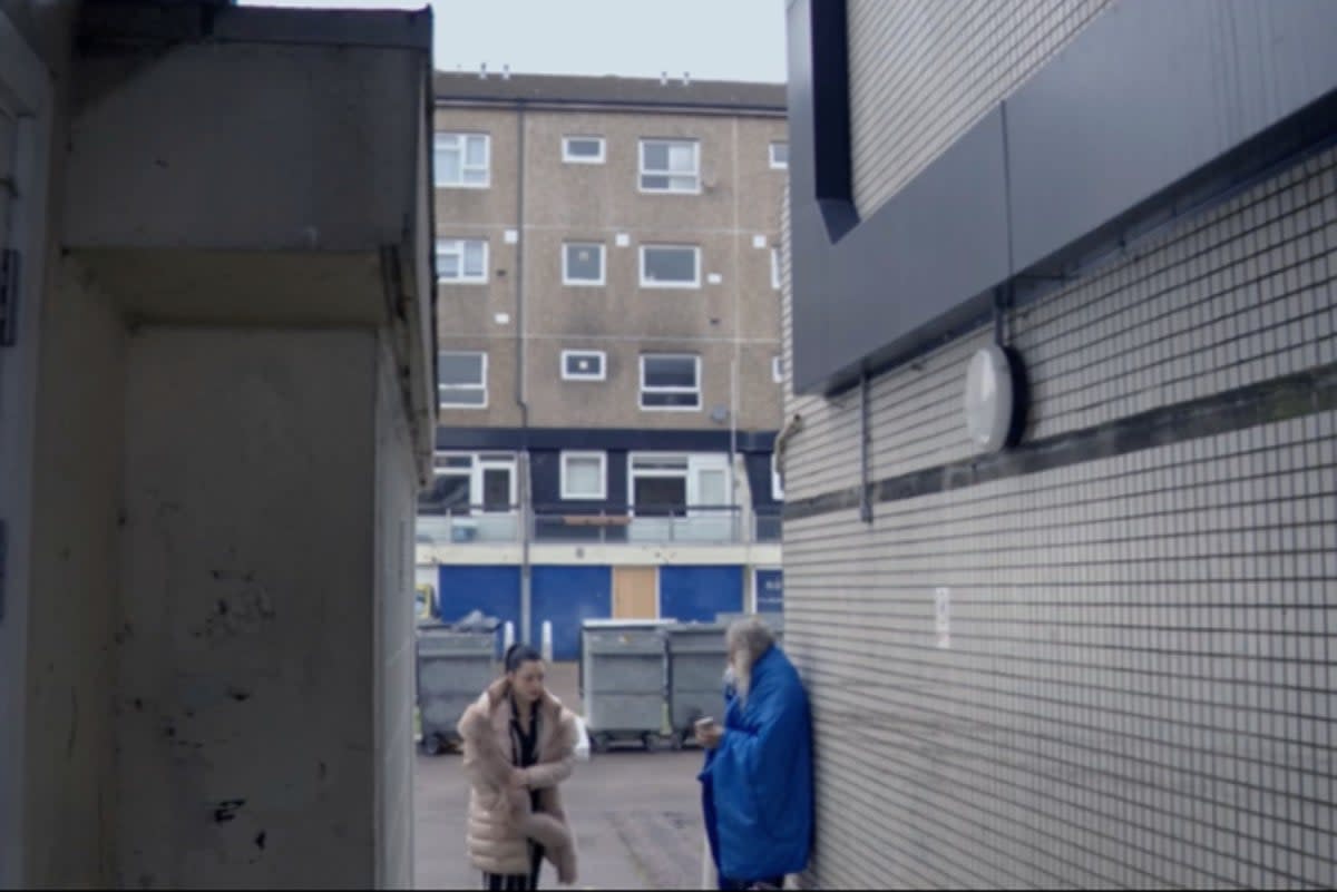 Whitney walking through an area in ‘Milton Keynes’ (BBC)