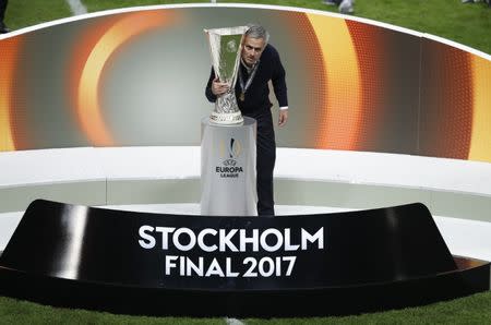 Football Soccer - Ajax Amsterdam v Manchester United - UEFA Europa League Final - Friends Arena, Solna, Stockholm, Sweden - 24/5/17 Manchester United manager Jose Mourinho with the tophy Reuters / Phil Noble Livepic