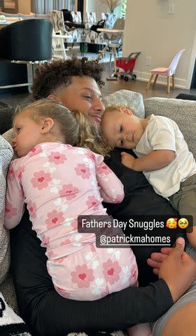 <p>Brittany Mahomes/Instagram</p> Patrick Mahomes with daughter Sterling Skye and son Patrick 'Bronze' Lavon