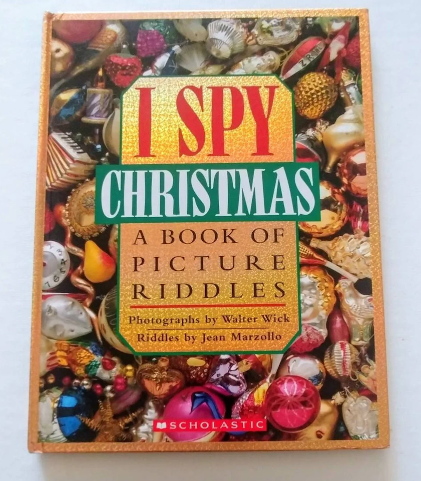 "I Spy Christmas" book cover showing Xmas ornaments
