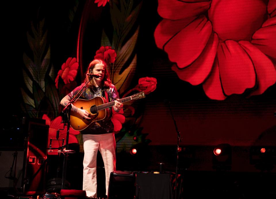 Billy Strings performs at Bridgestone Arena in Nashville, Tenn., Friday, Feb. 23, 2024.