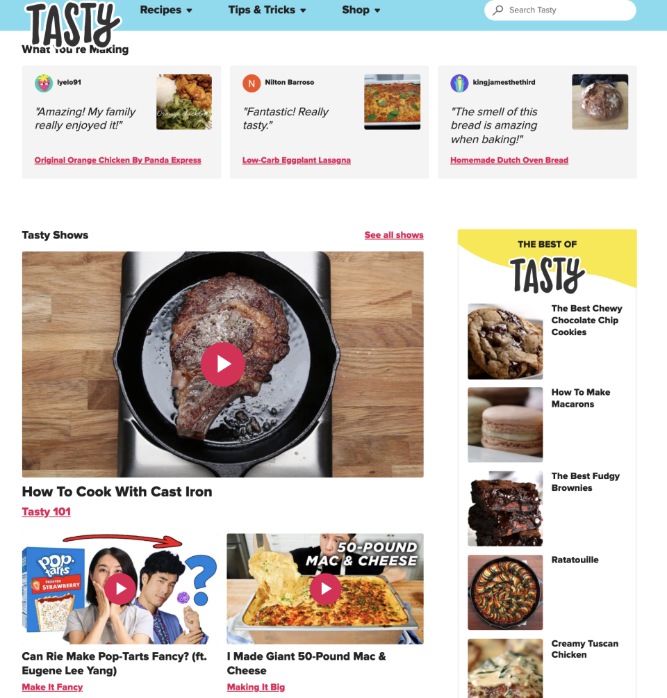 Tasty's homepage