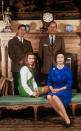 <p>Posing in the salon at Sandringham House alongside Prince Charles, Prince Philip, and Queen Elizabeth. </p>