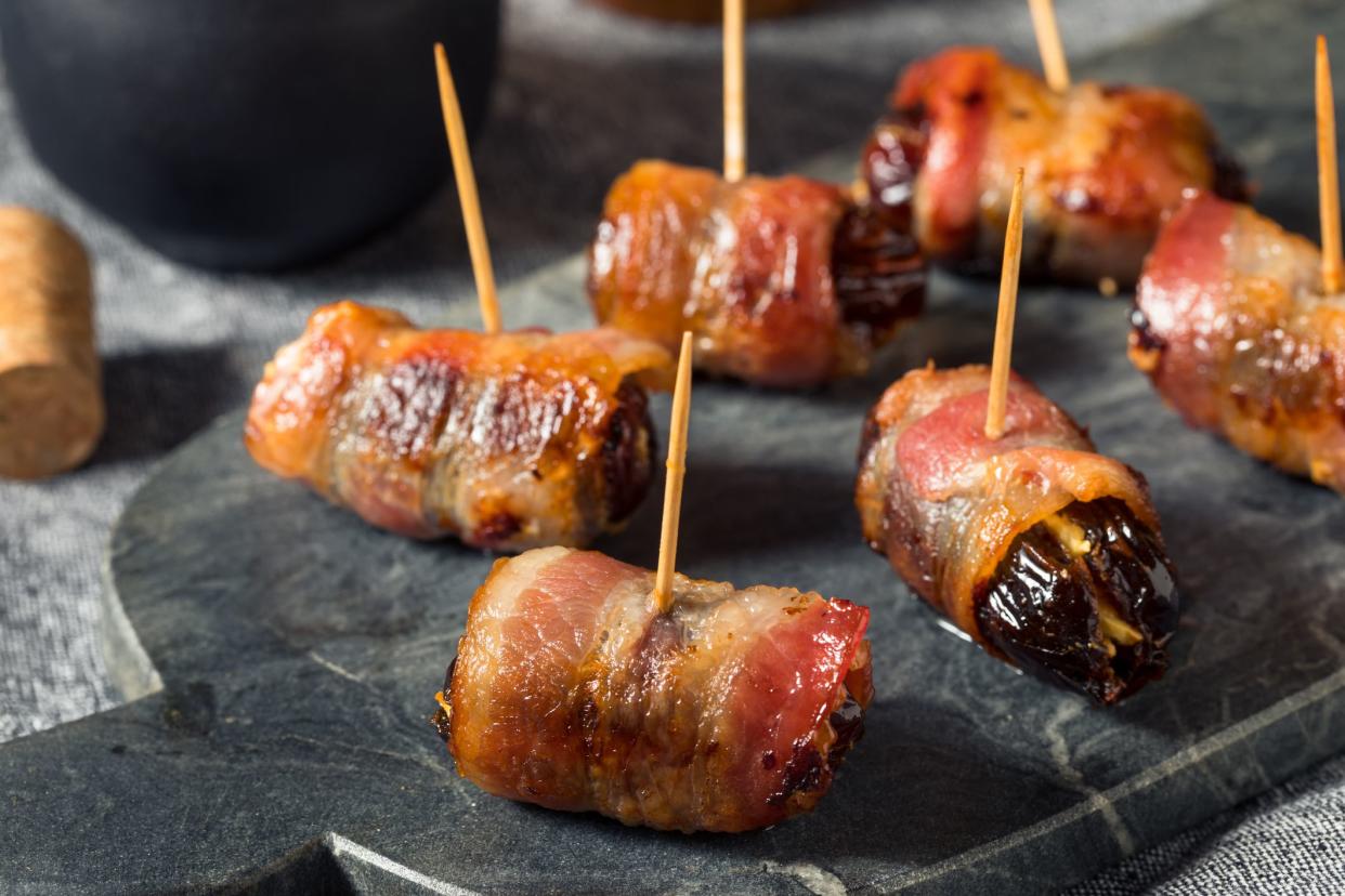 Homemade Bacon Wrapped Dates Ready to Eat
