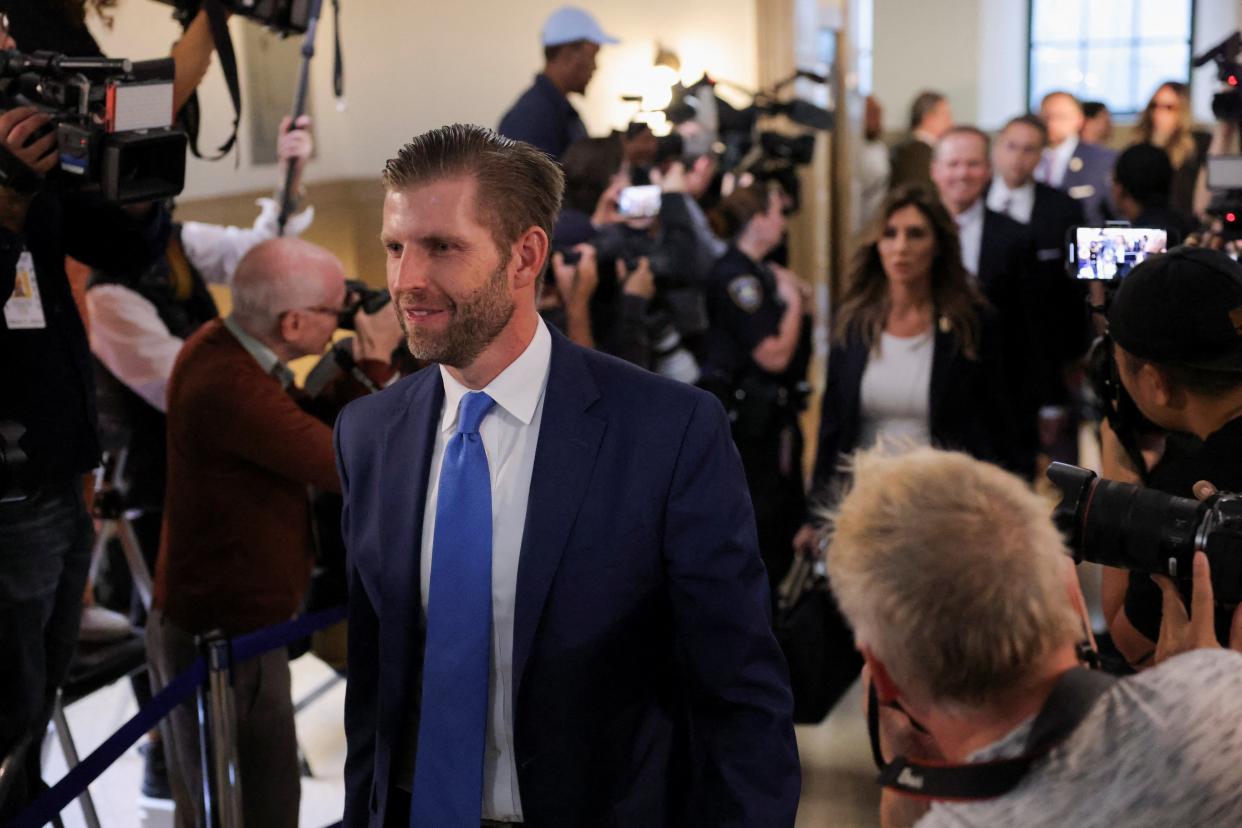 Eric Trump led an initial part of former president Donald Trump’s entourage into court on the first day of New York civil fraud trial (REUTERS)