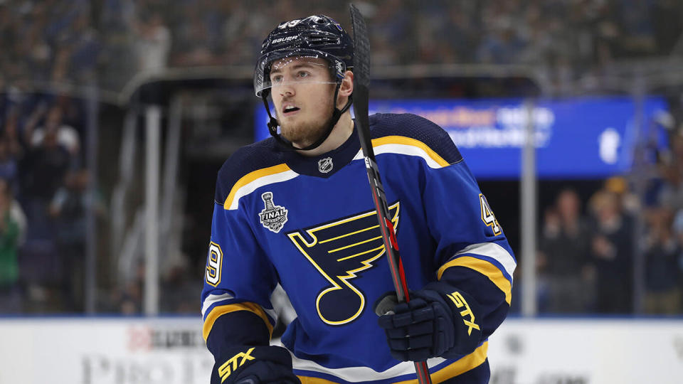 St. Louis Blues center Ivan Barbashev, of Russia, skates to the bench. (AP Photo/Jeff Roberson)