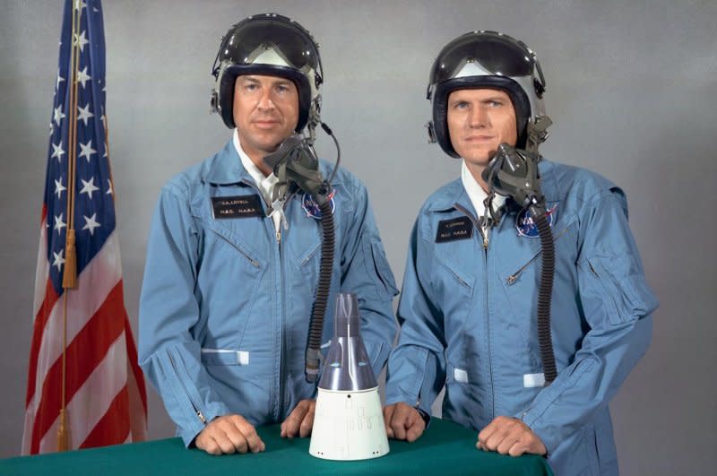 Astronauts Frank Borman (R), the command pilot, and James A. Lovell Jr., pilot, were the prime crew members for NASA's Gemini-Titan 7 mission. Photo courtesy of NASA