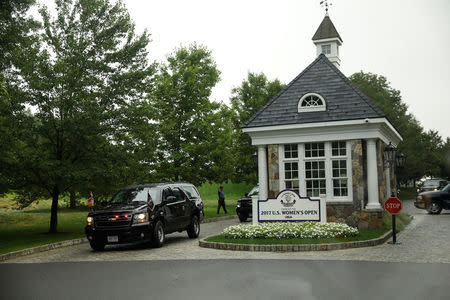 U.S. President Donald Trump's motorcade departs Trump National Golf Club in Bedminster en route the airport prior to flying to Camp David, Maryland, where he'll meet with his national security team to discuss a U.S. security strategy for South Asia that includes sending more U.S. soldiers to Afghanistan, in Bedminster, New Jersey, U.S., August 18, 2017. REUTERS/Kevin Lamarque