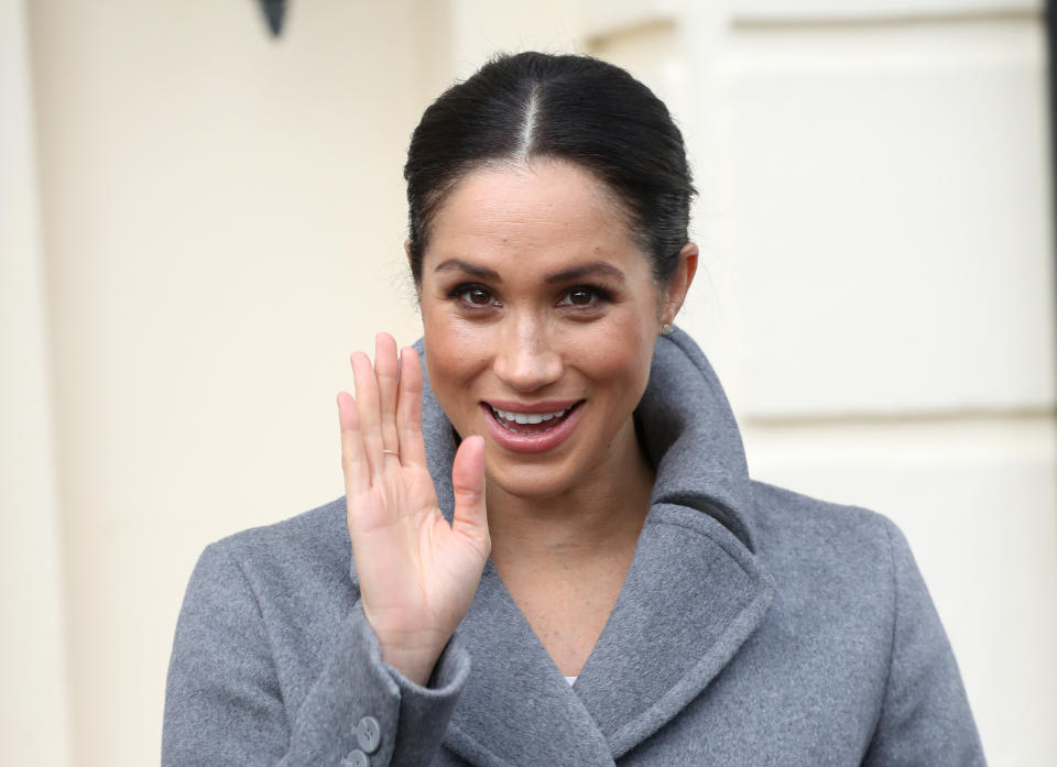 Meghan pictured at an engagement at Brinsworth House on Tuesday [Photo: Getty]