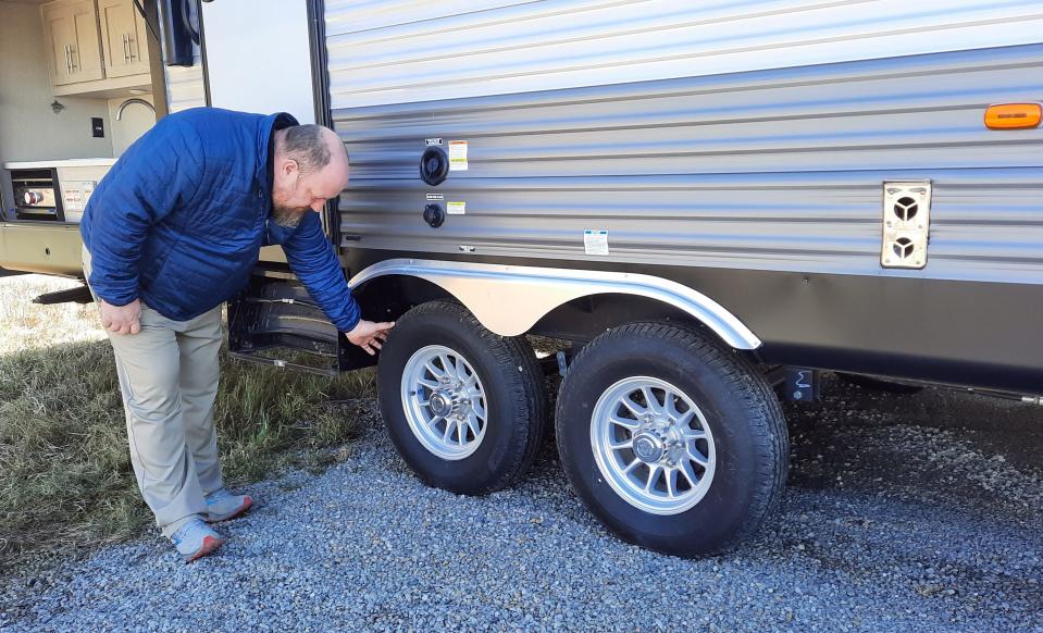Chris Park, general sales manager at Meyer's RV in Mount Morris, recommends campers to monitor the condition of the tires on their RVs. With campers usually have low mileage, the sidewalls of the tires can dry rot before the tread wears down.