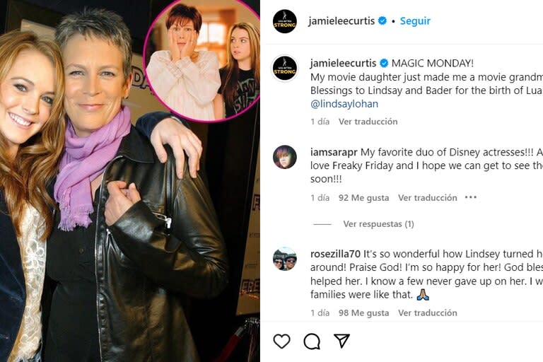 Jamie Lee Curtis festejó el nacimiento del hijo de Lindsay Lohan