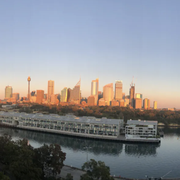 panoramic view of the habor, sydney skyline, and opera house from the airbnb