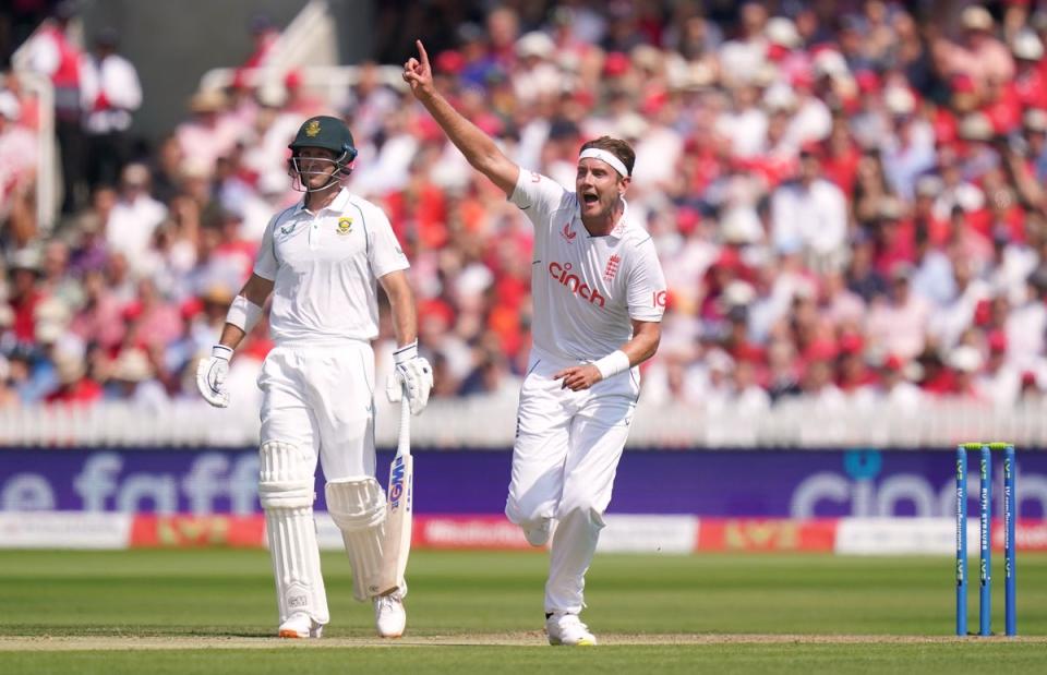 Stuart Broad insisted England are positive after fighting back in the evening session on day two of the first Test against South Africa at Lord’s (Adam Davy/PA) (PA Wire)