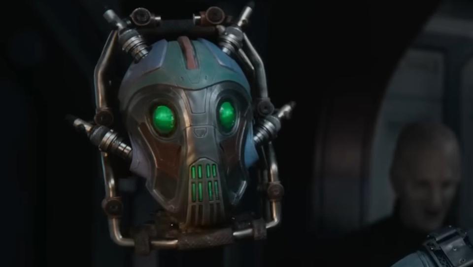 The floating mechanical head of Mainframe in Guardians of the Galaxy Vol. 3