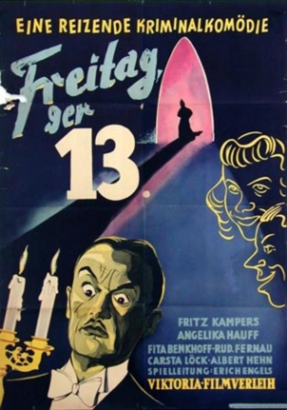 Auch Filme sind ganz sicher mitverantwortlich für den Aberglaube um den besonderen Tag. In dem Streifen "Freitag der 13.", der 1916 in die deutschen Kinos kam, sterben Mitglieder einer Familie immer an Freitagen, die auf einen 13. fallen. Auch die Krimikomödie mit demselben Titel aus dem Jahr 1944 (Bild) und die US-Horrorfilmreihe um den Serienkiller Jason Voorhees trugen ihren Teil dazu bei. (Bild: Deutsches Filminstitut)