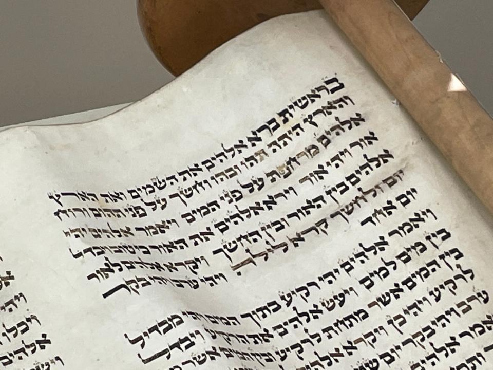 Torah scroll MST860 is one of 1,500 surviving scrolls from the Holocaust. It was recovered from a warehouse in Prague and its origins are unknown. It will be displayed in the synagogue after it is walked to the temple on April 15.