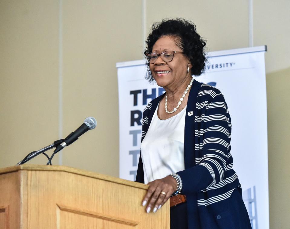 Jackson State announces Dr. Elayne Hayes-Anthony as interim President at the University in Jackson, Miss., Monday, March 6, 2023. Hayes-Anthony was named acting president following IHL’s decision to put Thomas K. Hudson on paid administrative leave.