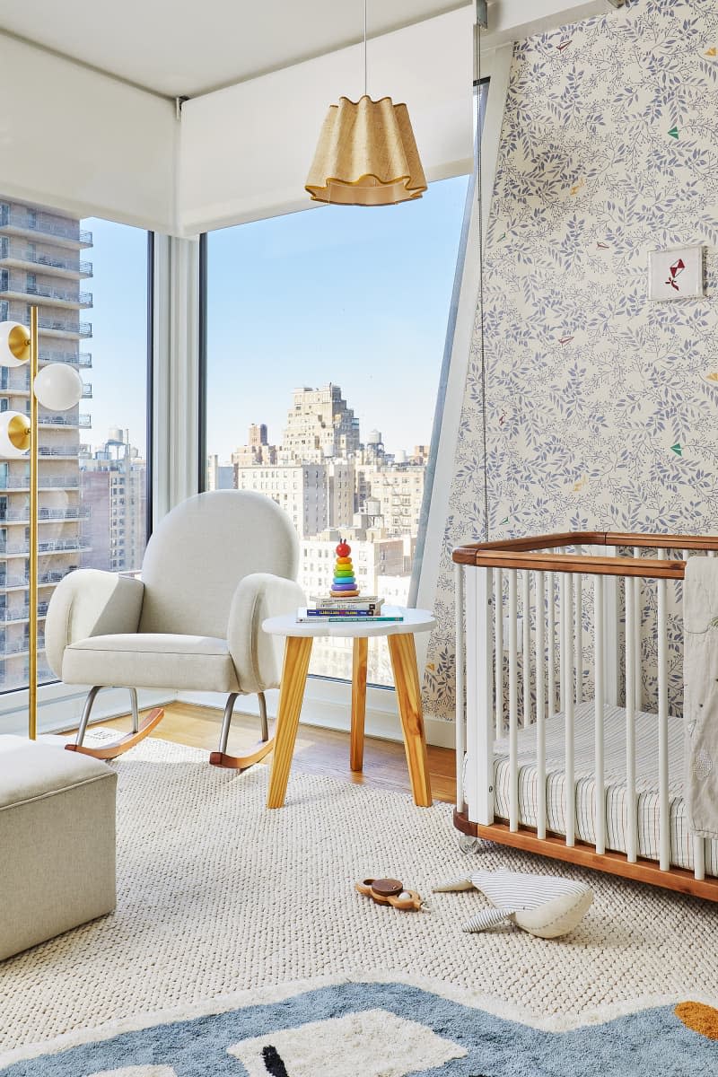 Pendant lamp hanging in newly renovated nursery.