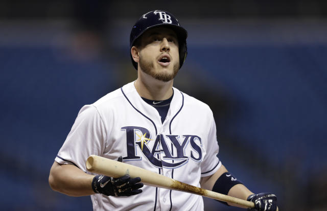 Baltimore, Maryland, USA. 26th Apr, 2018. Tampa Bay Rays first baseman C.J.  Cron (44) rounds the bases after he hit a homerun during a match between  the Baltimore Orioles and the Tampa