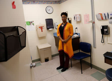 Doctor Omolara Uwemedimo, a pediatrician at Cohen's Children's Medical Center, poses at a clinic in New Hyde Park, New York, U.S., February 13, 2018. Picture taken February 13, 2018. REUTERS/Shannon Stapleton