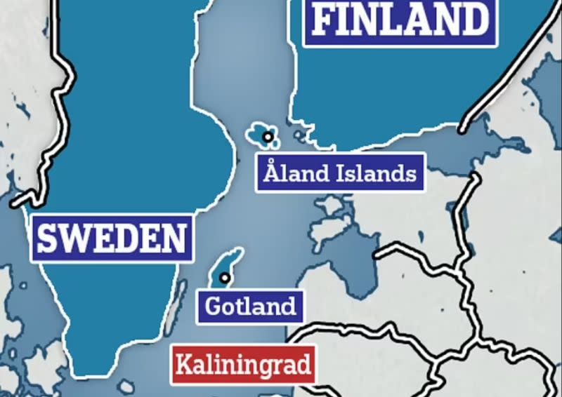 ▲芬蘭的奧蘭群島，以及瑞典的哥特蘭島，都與俄國位於波羅的海之外飛地－加里寧格勒（紅色處）相當近。（圖／翻攝自每日郵報）