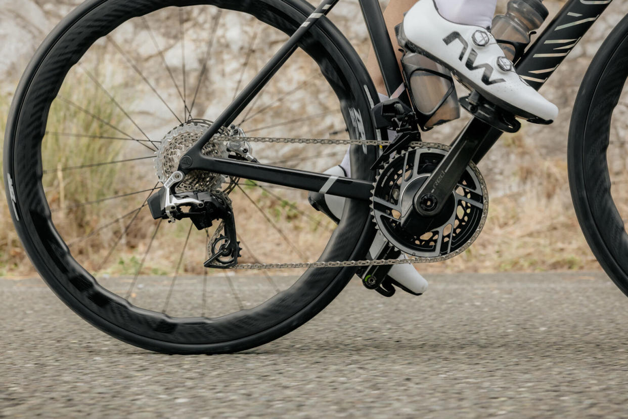 new SRAM RED AXS 2x road group shown on a bike.