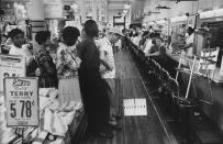 Caption from LIFE. "Stand-Up Sit-In is conducted by Negro students behind chain and 'Reserved' sign setting off white lunch counter at Kresge's at Petersburg, Va. Store used chain to keep the Negroes from sitting down." (Howard Sochurek—Time & Life Pictures/Getty Images) <br> <br> <a href="http://life.time.com/history/civil-rights-photos-from-sit-ins-and-protest-training-sessions-1960/#1" rel="nofollow noopener" target="_blank" data-ylk="slk:Click here to see the full collection at LIFE.com;elm:context_link;itc:0;sec:content-canvas" class="link ">Click here to see the full collection at LIFE.com</a>