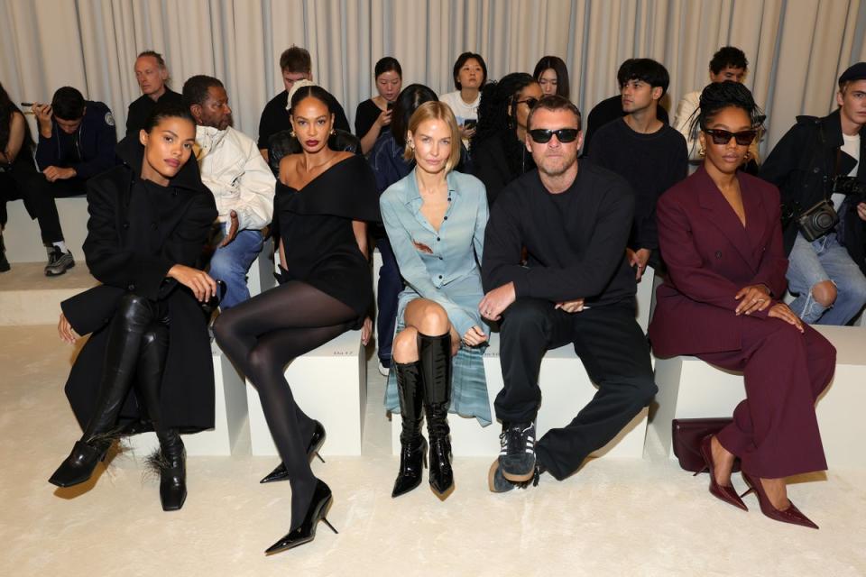 Tina Kunakey, Joan Smalls, Lara Worthington, Sam Worthington and Naomi Ackie at Ferragamo (Getty Images for Ferragamo)