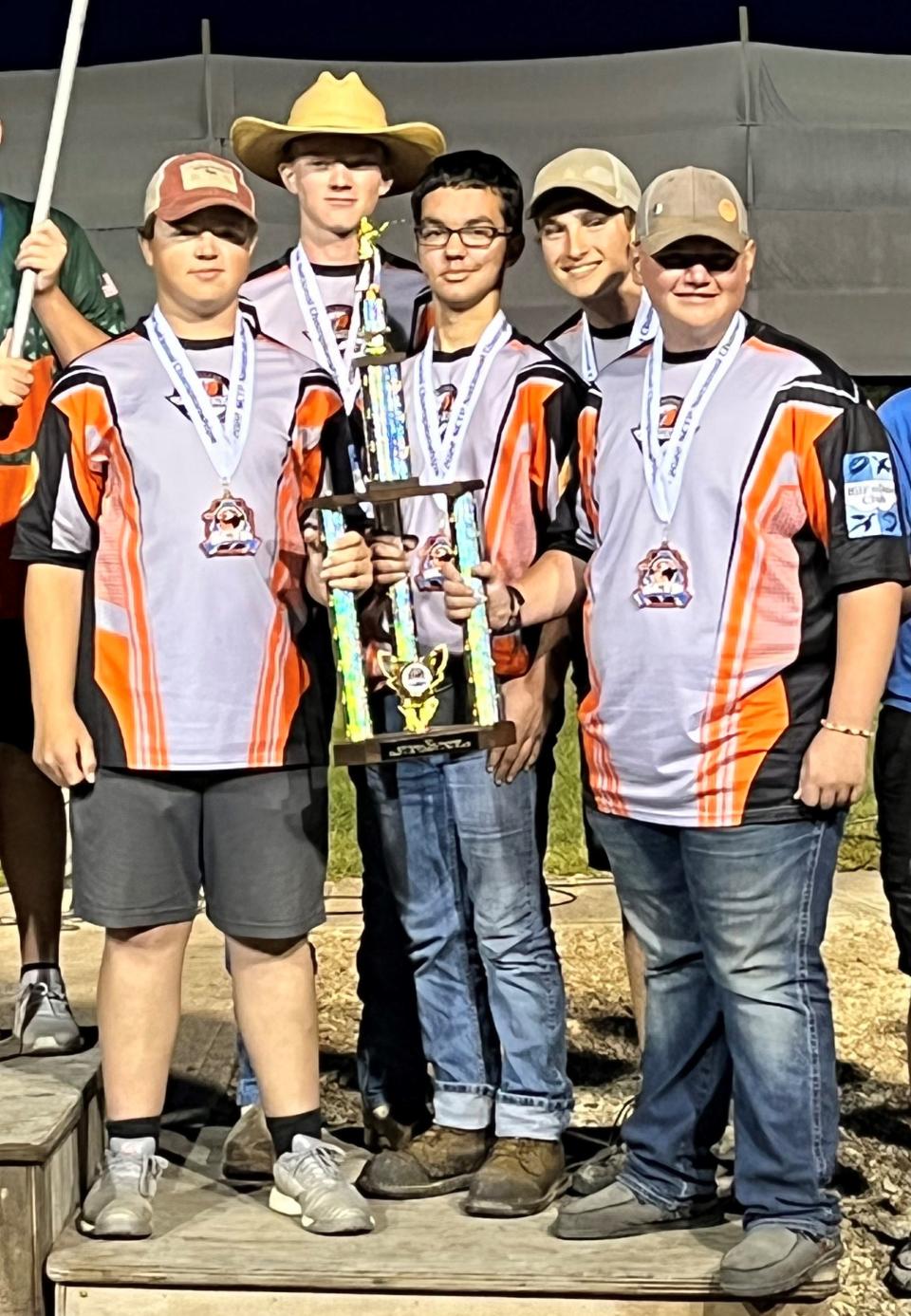 The Buckeye-Chippewa Youth Trap Shooting Junior Varsity team of Jake Krahe (left), Justin Monroe, Ryan Madrigal, Austin Krahe and Brody Johnson finished third in singles trap at the SCTP Nationals.