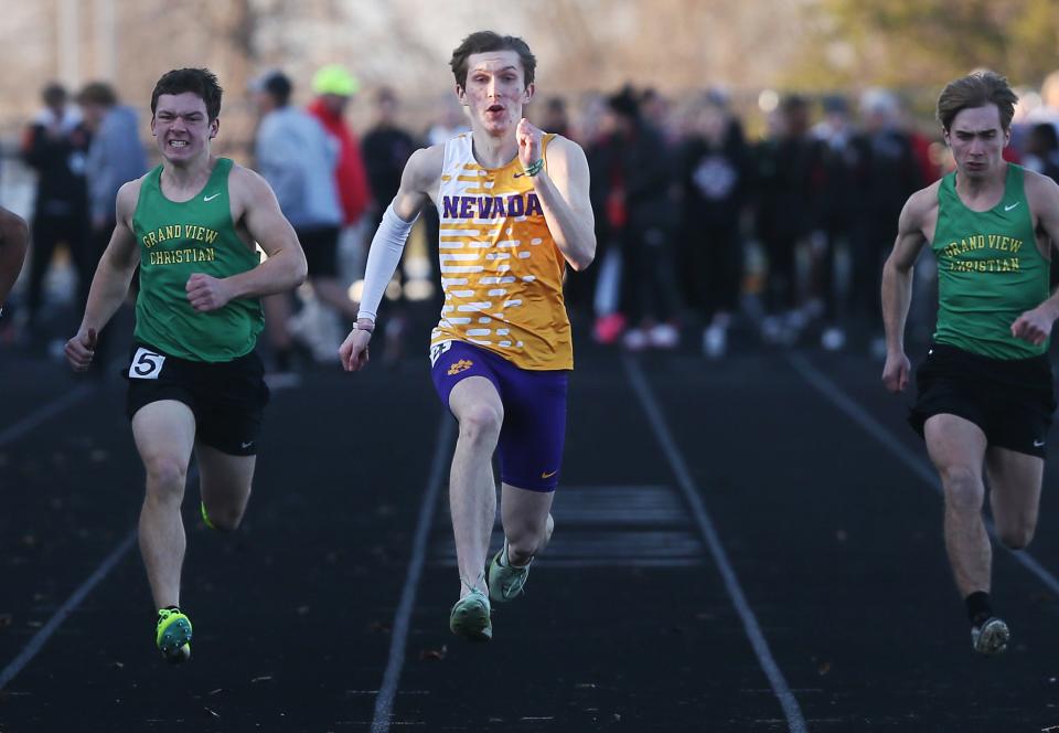 Connor Kunze won the boys varsity 100 and 200-meter dash events and the long jump during the Nevada co-ed meet Thursday at Cub Stadium in Nevada, Iowa.