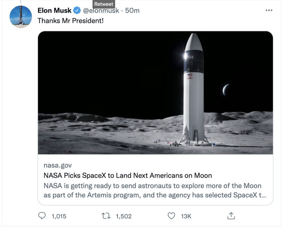 Elon Musk tweet response to Biden