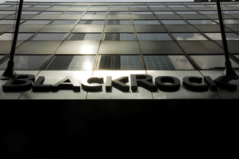 FILE PHOTO: A sign for BlackRock Inc hangs above their building in New York